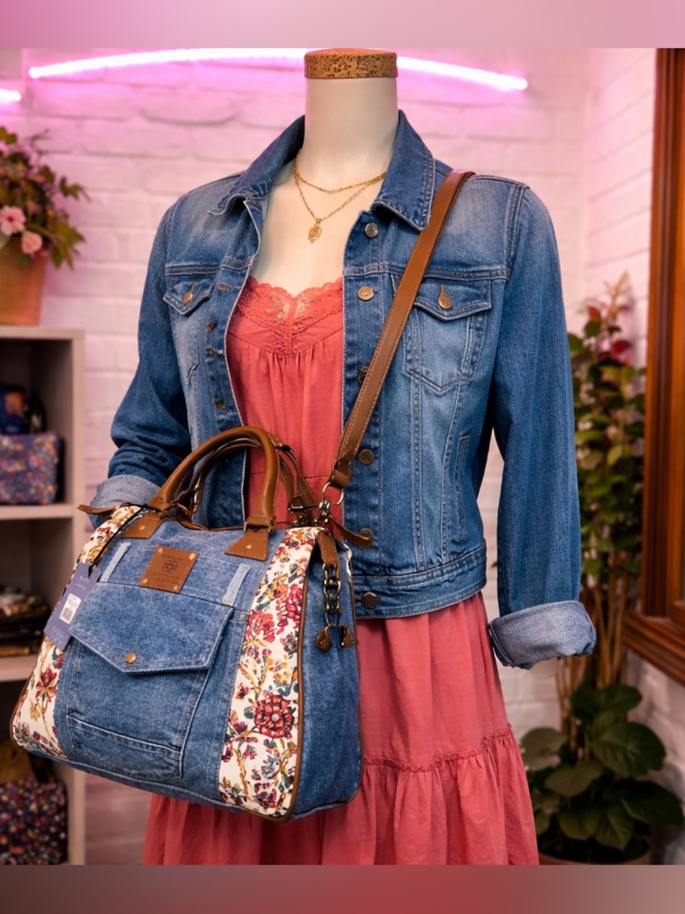 Myra - Western Denim Floral Tote Bag Boho Cowgirl Purse Vintage 90s Style - Picture 15 of 15